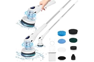 zerotop Elektrische Reinigungsbürste, Spin Scrubber mit 8 Austauschbaren Bürstenköpfen Verstellbarem Verlängerungsgriff 3 Rotationsgeschwindigkeiten LED Bildschirm Nachtlichter für Bad Küche Auto