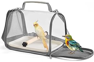 Gxdamxz Vogelkäfig, Vogel Transportbox mit Holzstab & Tablett für Sittiche/Wellensittich, Bird Transport Box, Grau, 33x23x21cm