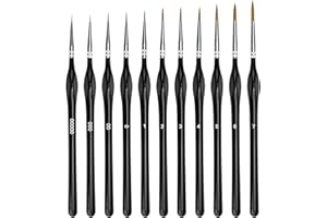 KUAIUP Detail Paint Brush Set, 11PCS Professional Thin Paint Brushes & Miniature Painting Brushes Set for Art Acrylic Gouache Watercolor Oil Painting Nail Models Warhammer Fine Detailing, Black