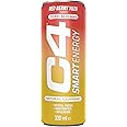 C4 Smart Energy Drinks Red Berry Yuzu 330ml (12 pack) | Sugar Free Energy Drink with 106mg Natural Caffeine, Brainberry, Nootropics, Vitamin C | Natural Energy Drink for Mental Focus On the Go