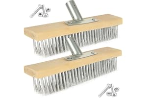 SENENQU 2 Pack 12 Inch Wire Broom Head, Stiff Steel Bristle Scrubbing Brush Head, Heavy Duty Yard Sweeping Brush for Deck Scrub Paving Patio Path Drives Algae Weed Moss Removal