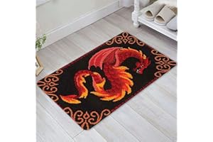 VIONNPPT Drache Serie Knüpfteppich Set Teppiche Knüpfen Kreuzstich Set für Kinder und Erwachsene, DIY Handgefertigt Knüpfset Latch Hook Rug Making Kit (Rot,50cmx38cm)