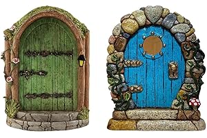 EIHI 2 Pezzi Porte di Legno delle Fate, Ornamenti da Giardino in Miniatura della Porta dell'Elfo, Scultura Artistica da Giardino in Miniatura delle Fate, Accessori Decorativi da Giardino