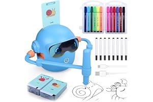 Robot Rysujący dla Dzieci od MMOBIEL – Edukacyjna Zabawka Interaktywna z 100 Kartami do Rysowania, Prowadzeniem Głosowym, 12 Markerami i Baterią USB-C – Prezent Kreatywny dla Dzieci 3–9 Lat, Niebieski