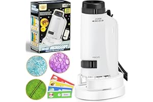 DONUBIIU Mini Microscope for Kids, 60X-180X Pocket Microscope with 5 Microscope Slides, Portable Handheld Microscope for Children Students