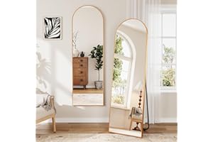 Dripex Arch Mirror Full Length, 160 x 50cm Full Body Floor Mirror with Stand, Standing/Leaning/Hanging for Living Room Bedroom, Gold