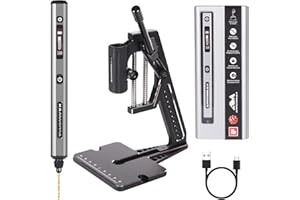 ARROWMAX Mini perceuse électrique à 5 vitesses avec presse d'établi, 10 petits embouts avec boîte en aluminium, lumières LED, écran OLED, ensemble de forets en résine pour la fabrication de bijoux