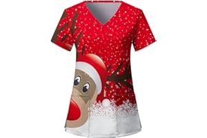 thuthu Kasacks Mit Motiven Weihnachten Krankenschwester Oberteil Roße Größen Kurzarm V-Ausschnitt Arbeitskleidung Pflege Mit Taschen Kurzarm T-Shirts Kassaks Pflege Damen Bunt Uniform