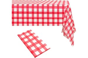 ZERITLOLEN 1 Packs Red and White Grid Table Cloth Party | 54x108 inch | Red Plastic Table Cover Party | White Plastic Tablecloth | Party Table Cloth Disposable Table Clothes for Parties | Table Cloth White