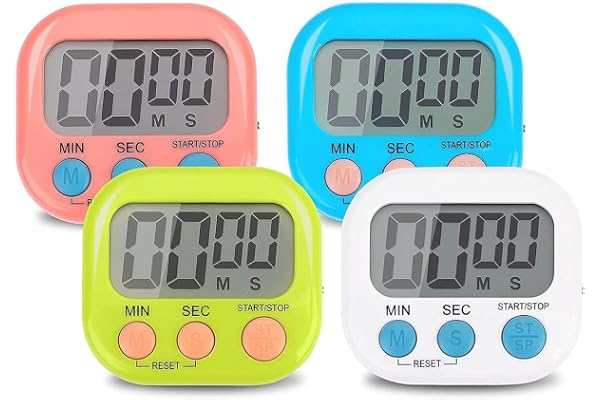 4 Pièces Coloré Minuteur de Cuisine Magnetique, Digital Time Timer Enfant Apprentissage avec Écran LCD, Chronomètre Minuterie Aimanté avec Alarme pour Kitchen Cuisson, Douche, Sport