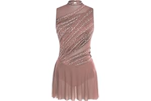 Oyolan Femme Robe Patinage Artistique Justaucorps Gymnastique Danse Strass sans Manches Tenue Danse Contemporaine S-XXL