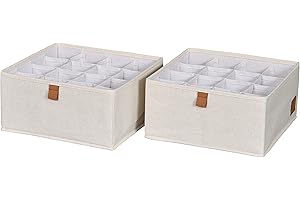 LOVE !T STORE !T LOVE IT Store IT organizer do szuflad klasy premium, 2-częściowy – organizer z materiału – 16 przegródek na skarpety, bieliznę – wzmocniony – beżowy – 30 x 30 x 15 cm