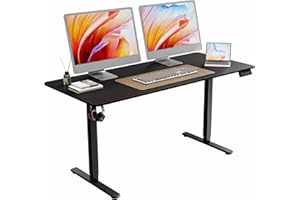 ERGOMAKER Electric Standing Desk 160x70cm, Height Adjustable Stand Up Desk with Hooks and Memory Smart Handset for Home Office, Black