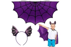 DKINY Kids Purple Spider Web Cape & Headband, Fancy Dress Up Accessory for 85-120cm Girls Boys Halloween Carnival World Book Day Cosplay Party