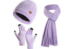 Enwokran Wintermütze Touchscreen Handschuhe Lang Schal Set Unisex Beanie Mütze Fleece Warme Haube Winterschal Kaschmir Strickmütze Strickschal mit Fleece Gefütterte Thermo Handschuhe