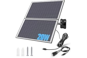 Xega Pannello Solare 20W per Batteria di Telecamere di Sorveglianza da Esterno, Interfaccia Type-C, Connessione con Cavo 3 metri, Nero