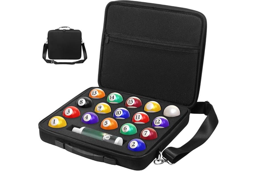 Zhjiutak Billiard Ball Case,35.5 x 32 x 7 cm Pool Ball Case with Handle and Adjustable Shoulder Strap 22 Balls Holder for Home Outdoor Traveling Club,Snooker Balls Storage Box