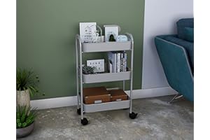 Mabel Home Storage Cart 3 Tier With Wheels and Handle, Metal Storage Utility Rolling Trolley, Multi-Purpose (Grey)