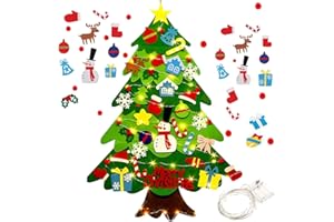 HUALEI-V Felt Christmas Tree for Toddlers,Toddlers Felt Christmas Tree with 32 Ornaments,Montessori Christmastree Feltwith Lights,Ideal DIY FeltChristmasTree Set.