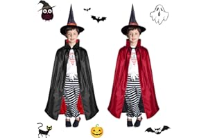 Amebleak Capa de Mago de Halloween para Ninos, Capa de Bruja para Niños, Capa Mago con Sombrero, para Niños Niña Disfraz de Cosplay ​Fiesta