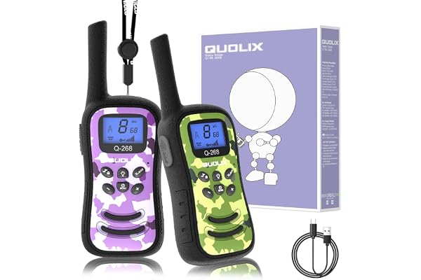 QUOLIX Talkie Walkie Rechargeables pour Enfants, Camouflage Talkies-Walkies Radio 2 Voies Longue Portée 8 Canaux avec Fonction Vox,Cadeau pour Filles Garçons de 3 à 12 Ans (Vert+Violet)