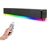 Sound Bar, 17'' Wired & Wireless Bluetooth Stereo Sound Bars, 3D Surround Sound Soundbar with 4 Speakers & 4 Lighting-Changin