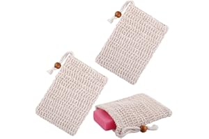 BIPL 2 Stück Seifensäckchen Bio, Natürliches Sisal Seifenbeutel, Seifensäckchen für Feste Seife, Sicherer und Langlebiger Sisalfaser Seifensäckchen, Kordelzug Massage Seifensack, für Feste Seife Mesh