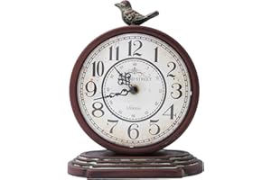 HZDHCLH Vintage Table Clock 23cm Silent Non Ticking Artistic Bird Mantel Clock Suitable For Home Office Decoration(Red brown)