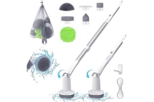 BIUBLE Brosse de nettoyage électrique rotative sans fil 600 tr/min avec 5 têtes de brosse interchangeables pour salle de bain, cuisine, carrelage