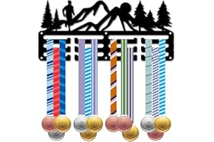 CREATCABIN Soporte Medallas Trail Running,Colgadores Medallas,Estante Medallas,Exhibición Maratón,Deportes,Premios Colgantes Metal,Premios Montaje Pequeño Hierro para Medallista Montaña,Negro,29x13cm