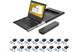 Yinker - Console KVM LCD da 17,3" HDMI 16 porte, montaggio a rack KVM Switch Fit 1U 19 pollici, tastiera monitor touchpad cassetto integrato + cavo 1920 x 1080