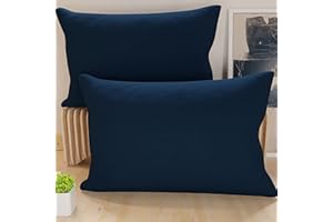 PETTI Artigiani Italiani - Par de Fundas de Almohada 50x70 cm, Pareja de Funda de Cojín Lisas Azul Noche, 100% Microfibra Hipoalergénica, Made in Italy