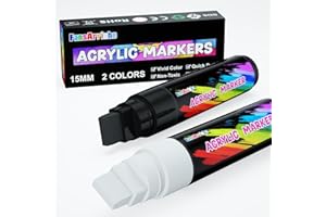 FansArriche Rotuladores acrílicos, 15 mm de punta de fieltro jumbo, resistentes al agua y permanentes en blanco y negro para marcadores, señales, caligrafía y pinturas al aire libre