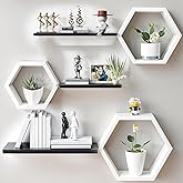 LIVINGLOOM Engineered Wood Woden Hexagonal Shape Wall Hanging Rack Floating Shelves for Display for Photos,Plants Living Room