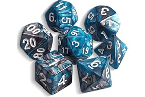 QMAY DND Dice Polyhedral Dice Set - 7 Pieces for Dungeon and Dragons MTG RPG D&D D20, D12, D10, D%, D8, D6, D4 (Blue and Silver)