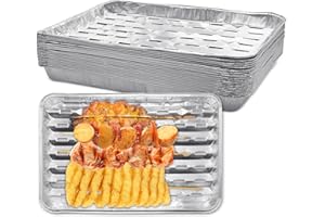 Aleker Pack of 20 Foil Trays BBQ, 34.5 x 22 x 2.8cm BBQ Trays,Large Aluminum Foil Drip Cooking Trays,Disposable BBQ Oil Drip Pans for Outdoor,Perforated Grill Tray,Grill Accessories for Oven&Charcoal