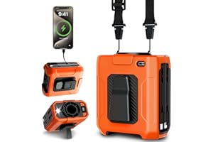 Uplayteck Ventilateur à Pince pour la Taille avec 5 Vitesses, Ventilateur Ceinture Rechargeable 10000mAh, Power Bank, Éclairage LED, Portable Waist Fan en Plein Air, Pêche, Randonnée