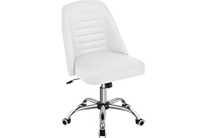 Yaheetech Sedia Ufficio Scrivania Cameretta Bianca Senza Braccioli Ergonomica Reclinabile Imbottita in Finta Pelle con Rotelle Girevole Altezza Regolabile Portata 136 kg