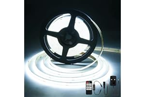 SIRYYUI COB LED Strip Lights 5M, Daylight White 6000K Dimmable LED Strip Kit,2400 LEDs,8mm Width,Super Bright DC24V Tape Lights,CRI90+with RF Remote and Power Supply for DIY Home Decoration