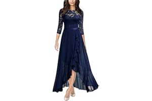 MIUSOL Women's Elegant Scoop Neck Floral Lace Formal Wedding Maxi Dress