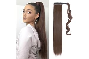 TESS Coleta Postiza Pelo Natural 60 cm, Postizos de Pelo Natural Liso Marrón claro (#M4) Coleta Postiza 90g