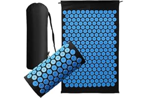 Acupressure Mat Generise Accupressure Body Mat and Pillow Set for Men & Women - Back, Neck and Muscle Pain Relief - Includes Travel Bag with Adjustable Strap (Black with Blue Spikes)