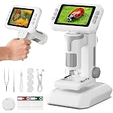 HEWEIMEI 1600X Microscope for Children, 4.0 Inch Digital Microscope Screen with Kit of Slides and 6 LED Lights, Educational S