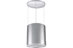 Cookology HICYL351SS Hanging Cyclinder Island Cooker Hood in Stainless Steel - 35cm Width - Modern Ceiling Mounted Extractor Fan - LED Lights - Energy Rating A - 3 Speed Settings - Adjustable Height