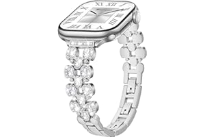 Sixmoat Slim Metal Strap Compatible with Apple Watch Strap for Women 42mm 44mm 45mm 46mm 49mm,Thin Bling Diamond Dressy Bracelet for iWatch Ultra SE Series 11 10 9 8 7 6 5 4 3 2 1, (Silver)