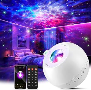 One Fire Sternenhimmel Projektor Galaxy Projector Geschenke Nachttischlampe | Nachtlicht mit 15 Farben&15 Einschlafmusik