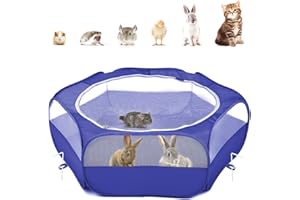 Pawaboo Parc pour Petits Animaux, Enclos Pliable Parc avec Fermeture Éclair pour Animal de Compagnie, Cages Tente Clôture d'exercice Transparente Respirante pour Chien, Chat, Lapin - Indigo