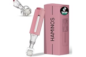 ‎HAMINOS Derma roller mit Tank für Lippen, Haut, Haare, Falten, Dehnungsstreifen, Hyperpigmentierung SOFORTIGE SERUMANWENDUNG, 105 Titannadeln 0,25 mm