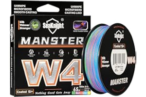 SeaKnight W4 Línea Trenzada 4 Hilos 300M/500M, PE Multifilamento Super Suave para Carpa, Doble Recubrimiento Anti-UV/Agua Salada para Pesca en Mar 15-100LB