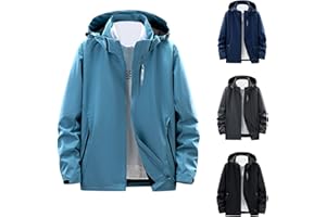 Duohropke Chubasquero para hombre, impermeable, transpirable, chaqueta de trabajo, tallas grandes, chaqueta con capucha, cortavientos, chaqueta softshell para senderismo